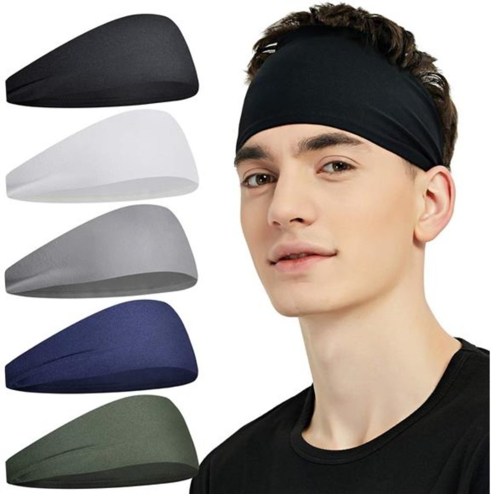 Sports Headbands for Men (5 Pack),Moisture Wicking Workout Headband, Sweatband